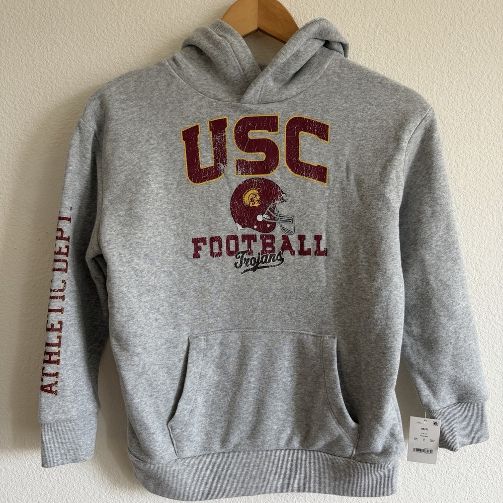 USC Trojans Football Sweatshirt Hoodie Youth Boy Medium (8) Gray Red NWT